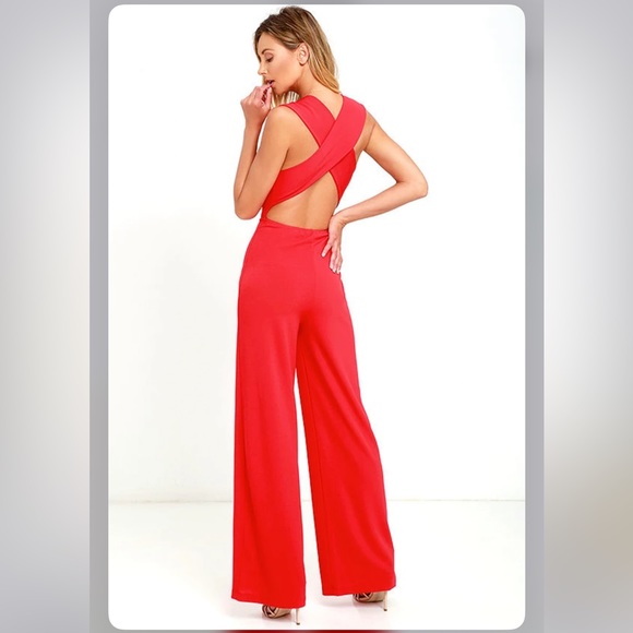 S - Lulu’s Cat's Meow Red Jumpsuit - Picture 7 of 8